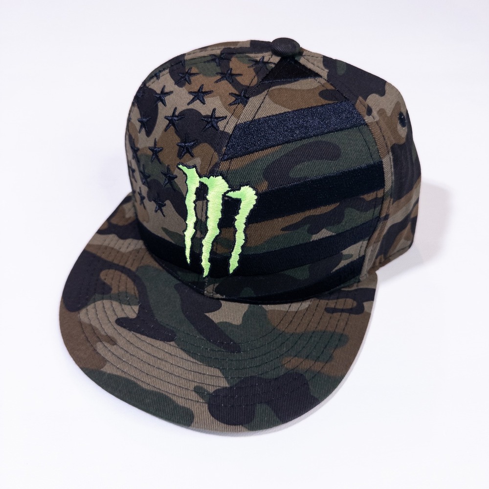 Monster Energy Snapback Hat Men OSFM Camo Excellent American Flag Embroidered